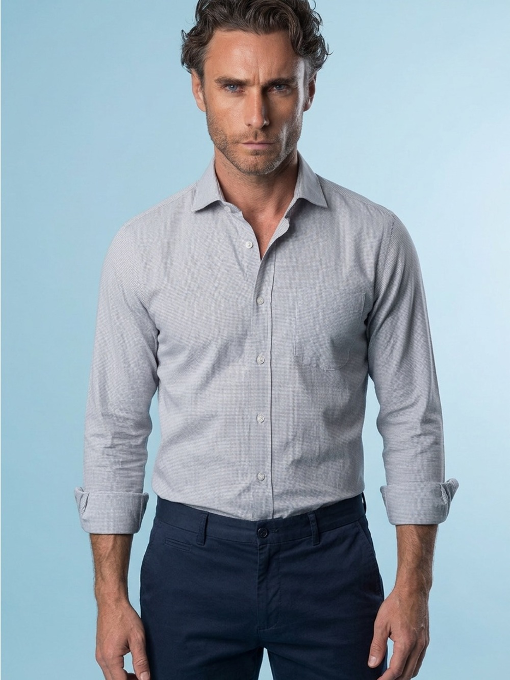 Vintage 1996 Executive Custom Shirtmakers, Gray
Rounded Club Collar, Dress Shirt